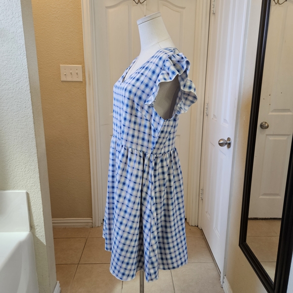 SHEIN Blue Plaid Ruffle Mini Dress Size Size XL - Picture 6 of 10